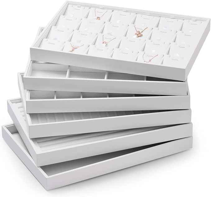 Oirlv Premium White Leather Stackable Jewelry Tray 12 Grid Jewelry Drawer