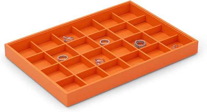 Oirlv Luxury Leather Ring Tray 24 Grid Jewelry Drawer Organizer Stackable
