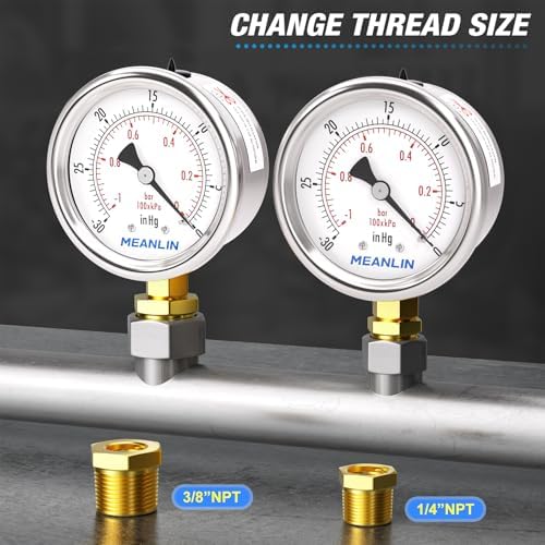MEANLIN MEASURE -30inHG~0Psi Vacuum Gauge Stainless Steel 1/8" NPT 2"
