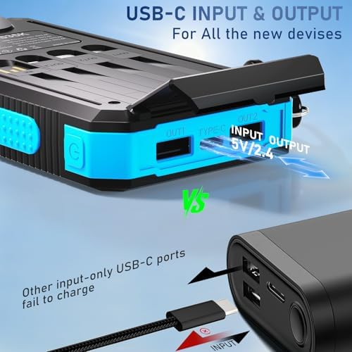 Durecopow Solar Charger Power Bank 20,000mAh, Portable Charger, 4 Cables 3 Ports Fast Charging External Battery Pack with USB C for Cell Phones, Solar Panel Charger with Dual Flashlight for Camping - Field & Pure