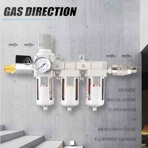 MEANLIN Industrial 3/8" NPT 3 Stage Air Drying System,Coalescing Filter, Particulate Filter and Air Regulator, Manual Drain for Air Tools and Spray Paint Gun