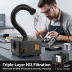 M-T Solder Fume Extractor, 80W 168m³/h Strong Suction Smoke Absorber with Carbon or HEPA Filter, 3-speed Adjustment for Soldering, Welding, 3D Printing