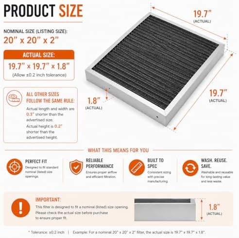 Washable Electrostatic Furnace Air Filter, (MERV 5, 20" x 25" x 2") Reusable HVAC AC Filter with Aluminum Frame & Metal Mesh - Field & Pure
