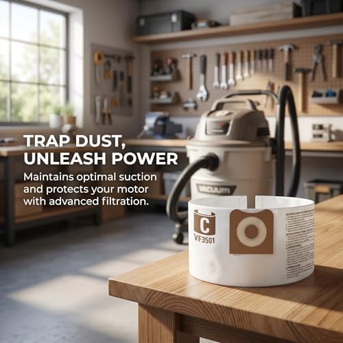VF3501 Vacuum Bags Fir Replacement for Rigid Shop Vac Bags 4 Gallon Size C, Compatible with RIDGID 3 4 4.5 Gallon Wet/Dry Vacuums Dust Collection Filter Bags Part # 23738 WS32045F (12/Pack) - Field & Pure