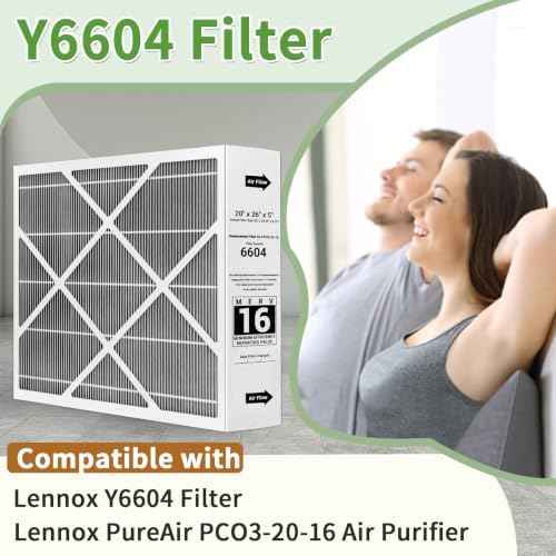 2 Pack Y6604 20x26x5 Air Filter MERV 16, Compatible with Lennox PureAir PCO3-20-16 Air Purifier and Replacement for Lennox Y6604 Filter