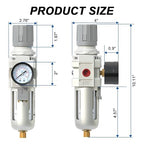 AIRZOE 1/2" NPT Air Filter Regulator Combo Piggyback, 5 Micron Brass Element - Image 2