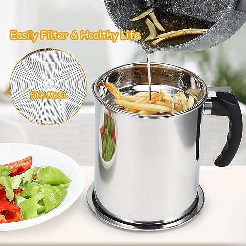 Kaemi 2.2L / 74OZ Bacon Grease Container With Strainer, Bacon Grease Keeper,Oil Storage Container for Kitchen,Filtered Oil Jug With Lid and Easy Grip Handle for Storing Meat Frying and Cooking Oil - Field & Pure