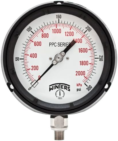 Winters PPC Series Phenolic Dual Scale Process Pressure Gauge with Stainless Steel Internals, 0-300 psa/kpa, 4-1/2" Dial Display, + / 0.5% Accuracy, 1/4" NPT Bottom Mount - Field & Pure