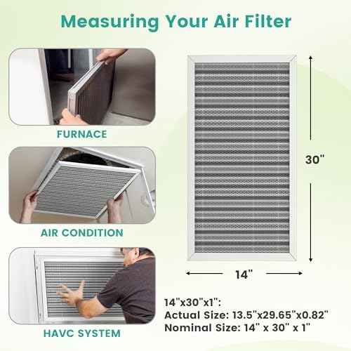 14x30x1 HVAC Furnace Air Filter, Washable Electrostatic Furnace Filter, MERV 8, Lasts a Lifetime, Breathe Fresher, Home And Office (Actual Size:13.5x29.65x0.82)