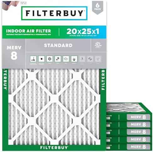 Filterbuy 20x25x1 Air Filter MERV 8 Dust & Allergy Defense (6-Pack)