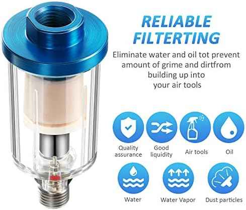 3 Pcs Compressed Air Filter Water Oil Separator 1/4 Inch NPT Inlet and Outlet Airbrush Filter Moisture Separator for Air Line Compressor Fitting, 90 PSI
