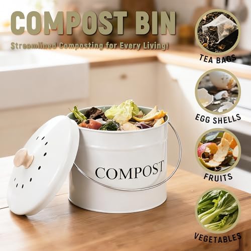 Compost Bin - 1 Gallon Countertop Composter with Lid, Charcoal