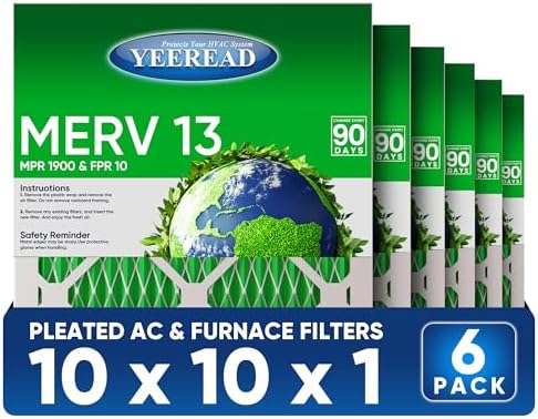 10X10x1 MERV 13 Air Filters, 6-Pack, Actual Size: 9.70" x 9.70" x