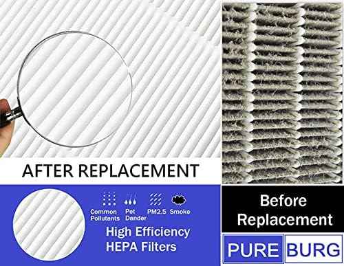 PUREBURG Replacement Filter Compatible with QUIETPURE KJFC15 Whisper Air Purifier, 2-Pack H13 HEPA Activated Carbon 3-Stage Filtration