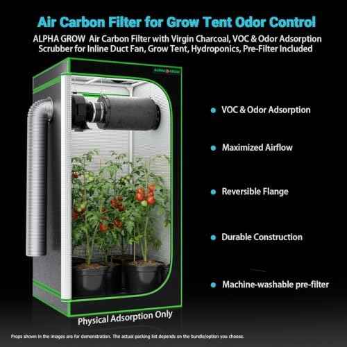 4 Inch Air Carbon Filter Smelliness Control with Australian Virgin Charcoal, Odor Removal Carbon Filter for Grow Tent, Inline Fan, Hydroponics, Pre-Filter Included, 4" x 12"