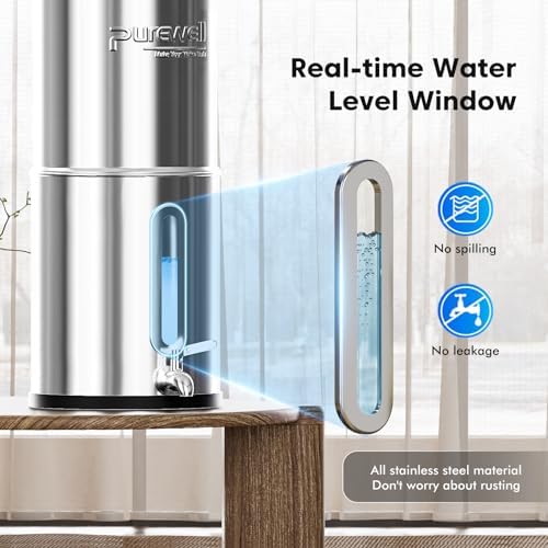 Purewell 1.5G Gravity Water Filter System, 3-Stage 0.01μm