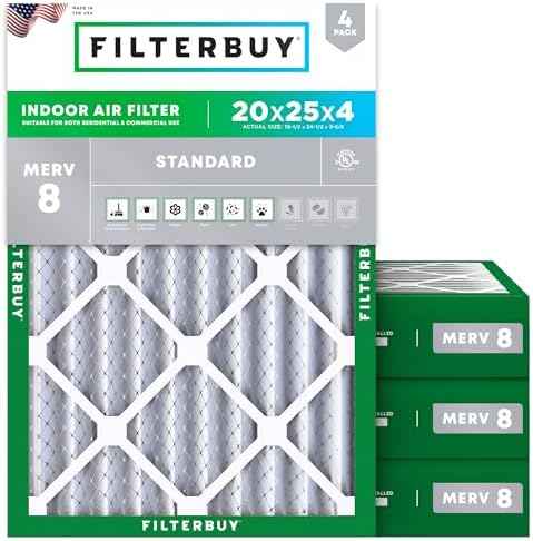Filterbuy 20x25x4 Air Filter MERV 8 Dust & Allergy Defense (4-Pack)