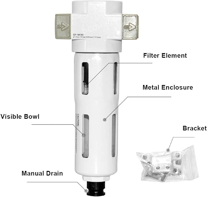 Beduan 1/4" Air in-line Compressed Particulate Filter, Moisture Water Trap - Image 3