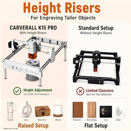 Laser Engraver 12W Laser Engraving Machine for Wood Metal Acrylic Glass Stone, DIY CNC Portable Laser Cutter 7.9" x 11.8" (Near A4) Offline Engraving Carverall K15 Pro Silvery, 12000mW, Class 1 - Field & Pure