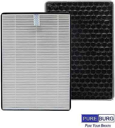 PUREBURG Replacement Filter Compatible with NUWAVE Oxypure 47401 47402 47404 Portable Air Purifier Part H5P3, 2-Pack(4 Filters) H13 HEPA 3-Stage Filtration Activated Carbon 2-in-1