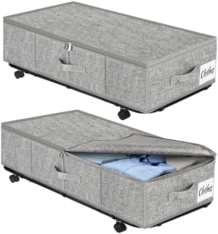 Large Sturdy Under Bed Storage with Wheels, 2 Pack 50L Rolling