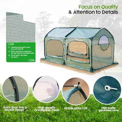 Pop up Greenhouse Tent Cover Tunnel Plant House,Large Gardening Flower Sunshine Room with Mesh Windows,Backyard PE Cover for Cold Frost Protector with Stakes and Rope Guys