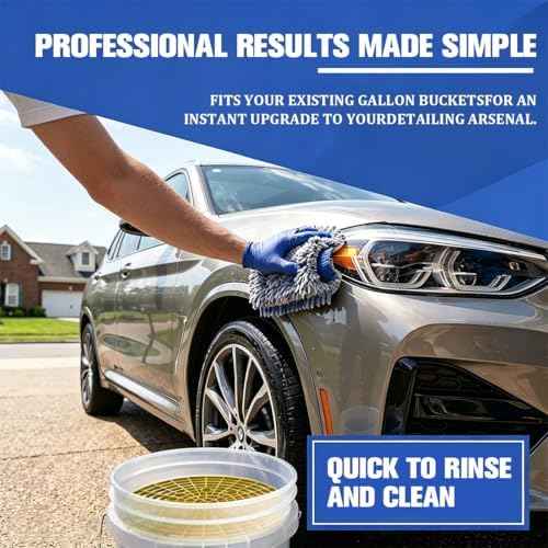 2PCS Car Wash Bucket Insert Grit Trap, 9.2" Vehicle Wash Cleaning Filter Grit Trap Dirt Guard, Auto Detailing Dirt Collector Insert Tool for 12" Diameter Bucket, Universal Fit (Yellow)