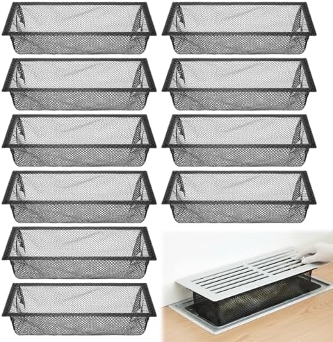 10 Pcs 4 x 10 Inch Floor Register Cover Trap, Floor Vent Filters Screen Floor Air Vent Mesh Net Trap Keeps Bugs, Coins, Pet Hair, Food Out (Black)