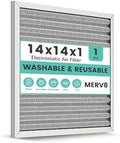 14x14x1 Reusable Air Filter, Washable, Electrostatic HVAC AC Furnace Filter, Merv 8, Lasts a Lifetime, Breathe Safe at Home or in the Office (Actual Size:13.5x13.5x0.82 Inch)
