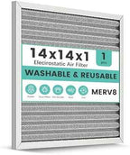 14x14x1 Reusable Air Filter, Washable, Electrostatic HVAC AC Furnace Filter, Merv 8, Lasts a Lifetime, Breathe Safe at Home or in the Office (Actual Size:13.5x13.5x0.82 Inch)