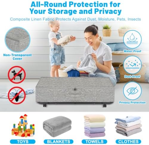 Large Sturdy Under Bed Storage with Wheels, 2 Pack 50L Rolling