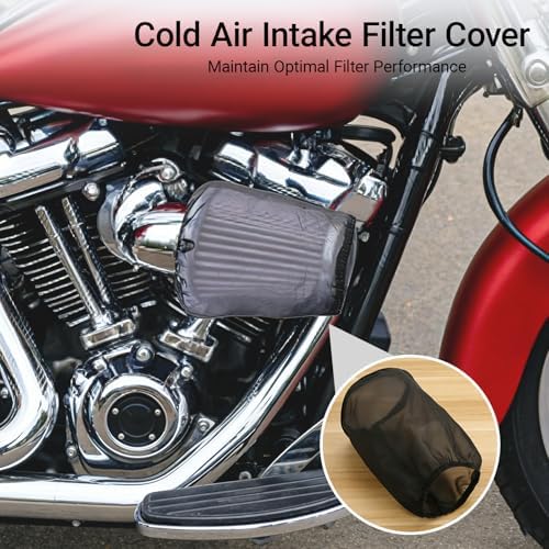 Cold Air Intake Filter Cover, Thickened Dust-proof Water-proof Motorcycle Universal Air Intake Cover Filter Sock for High Flow Cone Air Filter Compatible with Harley Davidson Touring (Large) - Field & Pure