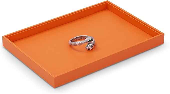 Oirlv Luxury Orange Leather Jewelry Tray Stackable Flat Jewelry Drawer