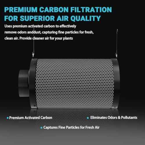 4 Inch Air Carbon Filter Smelliness Control with Australian Virgin Charcoal, Odor Removal Carbon Filter for Grow Tent, Inline Fan, Hydroponics, Pre-Filter Included, 4" x 12"