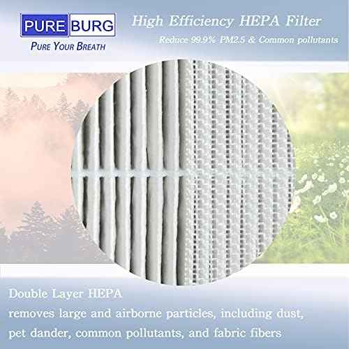 PUREBURG Replacement Filter Compatible with QUIETPURE KJFC15 Whisper Air Purifier, 2-Pack H13 HEPA Activated Carbon 3-Stage Filtration