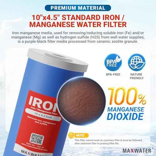 10" BB Iron Buster Filter Set (3-pack) for Whole House Water Filtration Systems w/ 10" x 4.5" Sediment, Iron Manganese Reduction, CTO Carbon Block Water Filters