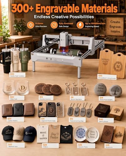 Laser Engraver 12W Laser Engraving Machine for Wood Metal Acrylic Glass Stone, DIY CNC Portable Laser Cutter 7.9" x 11.8" (Near A4) Offline Engraving Carverall K15 Pro Silvery, 12000mW, Class 1 - Field & Pure