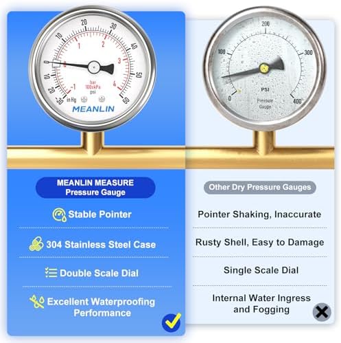MEANLIN MEASURE -30inHG~60Psi Vacuum Gauge Stainless Steel 1/4" NPT 2"
