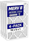 Filterking 19x5x1 Air Filter (MERV 8) (4-Pack) Dust & Allergy Control AC Furnace Filters, MADE IN USA, HVAC, Pleated, Electrostatic (Actual Size: 19 x 5 x .75)