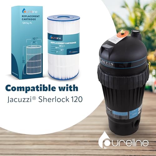 PURELINE 120 Sq Ft Pool Replacement Cartridge Filter, Compatible with Jacuzzi Sherlock 120, SHER120 - Field & Pure