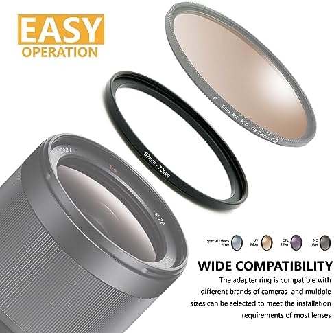 55mm to 67mm Step-up Adapter Rings Filter Adapter Black Metal Step Down Filter Ring Adapter Compatible with All Brand UV CPL ND Camera Lens Filter Stepping Rings (55mm-67mm) - Field & Pure