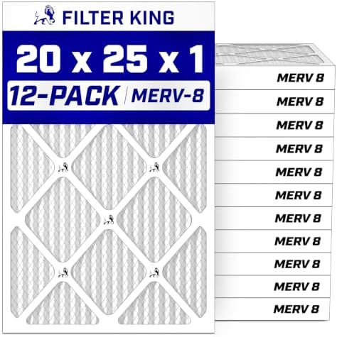 Filter King 20x25x1 Air Filter (MERV 8) (12-Pack) Dust & Allergy Control AC Furnace Filters, MADE IN USA, HVAC, Pleated, Electrostatic (Actual Size: 19.5 x 24.5 x .75) - Field & Pure