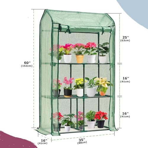 Purlyu Mini Greenhouse for Indoor Outdoor, Small Plastic Plant Green