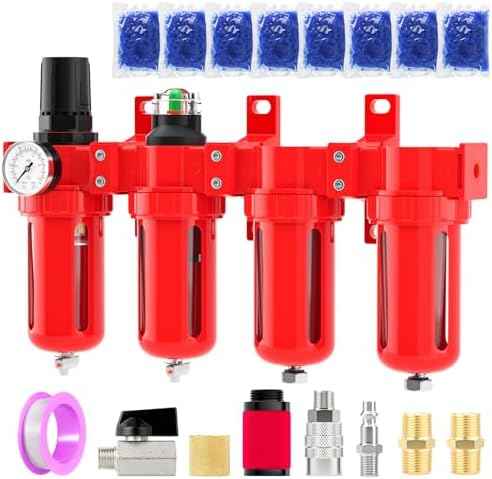 Industrial Grade 4-Stage Aluminum Air Drying System, 1/4 Inch NPT, 0-150 PSI, Double Desiccant Dryer, air Regulator, Particulate Filter and Coalescing Filter (Manual Drainage)