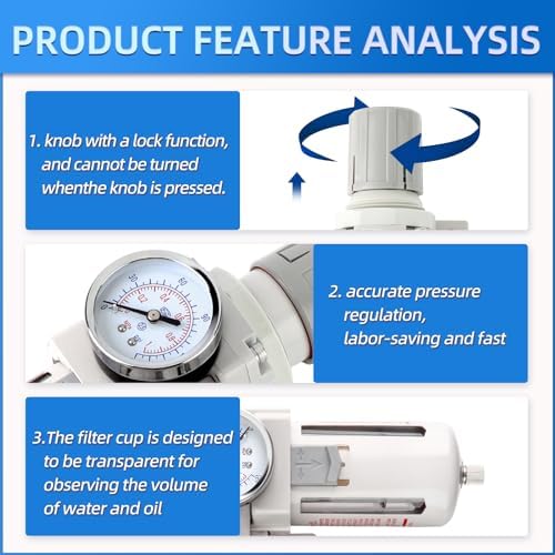 MEANLIN Industrial 3/8" NPT 3 Stage Air Drying System,Coalescing Filter, Particulate Filter and Air Regulator, Manual Drain for Air Tools and Spray Paint Gun