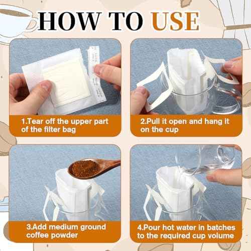 100 Pcs Portable Coffee Filter Paper Bag Hanging Ear Drip Coffee Bags