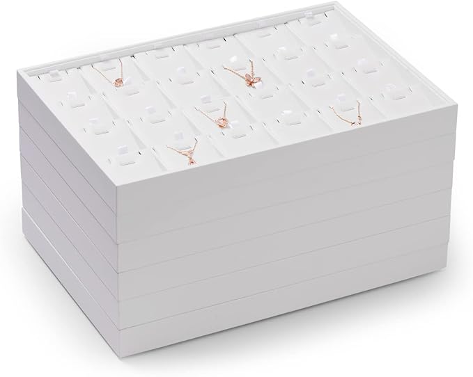 Oirlv Premium White Leather Stackable Jewelry Tray 24 Grid Jewelry Drawer - Image 8