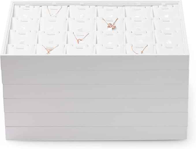 Oirlv Premium White Leather Stackable Jewelry Tray 24 Grid Jewelry Organizer