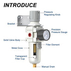 AIRZOE 1/2" NPT Air Filter Regulator Combo Piggyback, 5 Micron Brass Element - Image 3