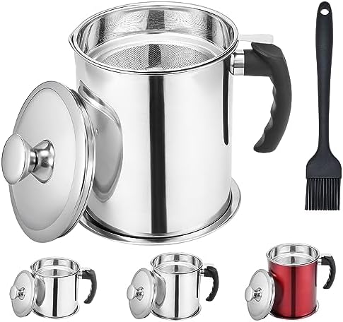 Kaemi 2.2L / 74OZ Bacon Grease Container With Strainer, Bacon Grease Keeper,Oil Storage Container for Kitchen,Filtered Oil Jug With Lid and Easy Grip Handle for Storing Meat Frying and Cooking Oil - Field & Pure